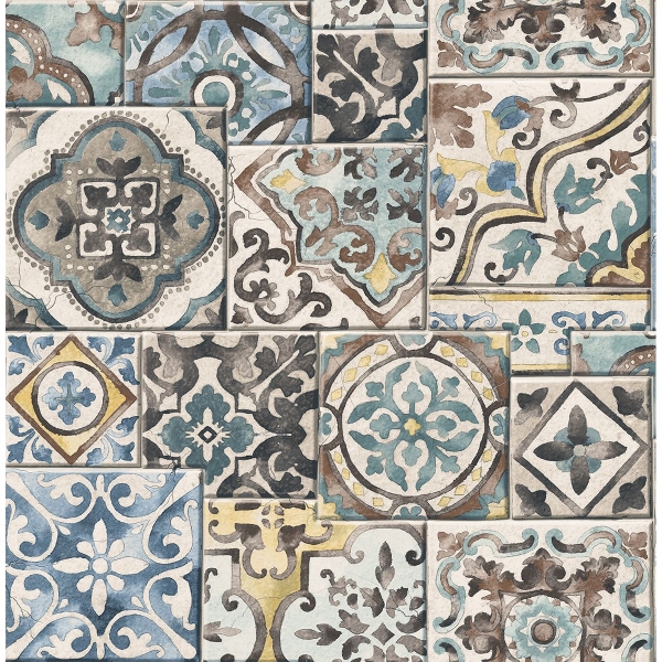 Mosaic Teal Marrakesh Tiles Wallpaper, Moroccan Tile Wallpaper