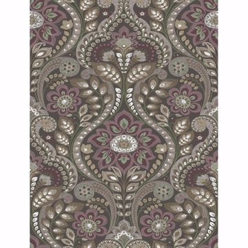 Picture of Night Bloom Charcoal Damask Wallpaper 