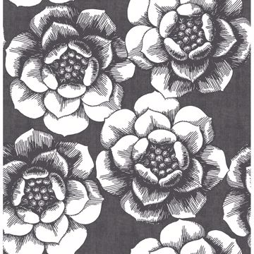 Picture of Fanciful Black Floral Wallpaper 