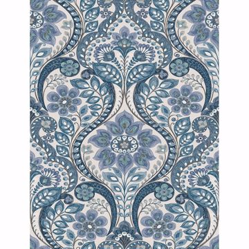 Picture of Night Bloom Blue Damask Wallpaper 