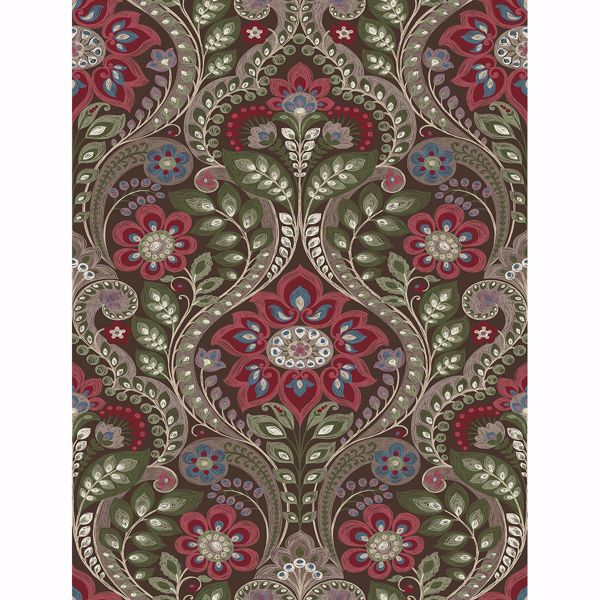 Picture of Night Bloom Chocolate Damask Wallpaper 