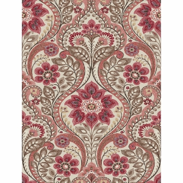 Picture of Night Bloom Coral Damask Wallpaper 