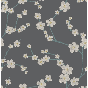 Picture of Sakura Dark Grey Floral Wallpaper 