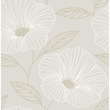 Wallpaper Modern Abstract Silver Beige Red Large Floral on Black 
