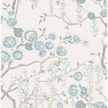 Picture of Peony Tree Aqua Wallpaper by Sarah Richardson