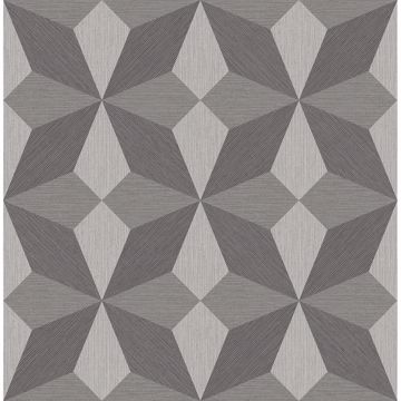 Show details for Valiant Grey Faux Grasscloth Geometric Wallpaper