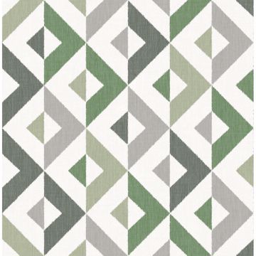 Picture of Seesaw Green Geometric Faux Linen Wallpaper