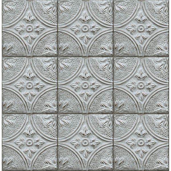 2922 23765 Cornelius Teal Tin Ceiling Tile Wallpaper By A