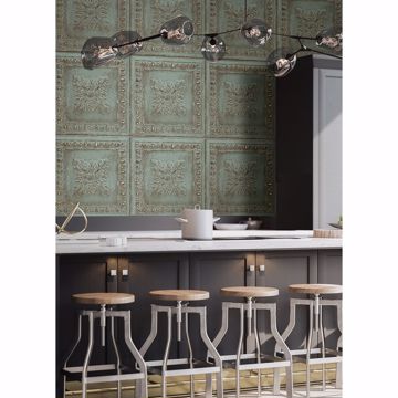 Show details for Hillman Turquoise Ornamental Tin Tile Wallpaper