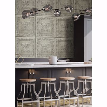Show details for Hillman Light Green Ornamental Tin Tile Wallpaper