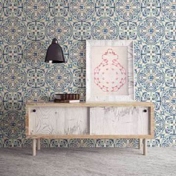 Show details for Florentine Blue Faux Tile Wallpaper