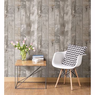 Show details for Deena Light Grey Weathered Wood Wallpaper