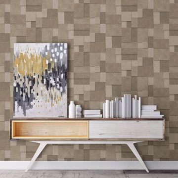Show details for Duchamp Gold Metallic Squares Wallpaper