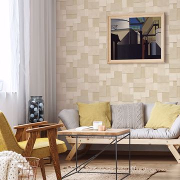Show details for Duchamp Wheat Metallic Squares Wallpaper