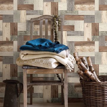 Show details for Knock on Wood Light Blue Distressed Wallpaper