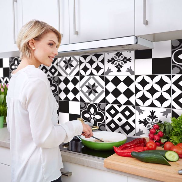 Picture of Black and White Azulejos Peel and Stick Backsplash