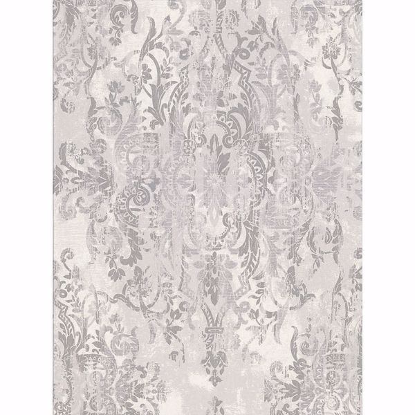 Picture of Shirley Grey Distressed Damask Wallpaper
