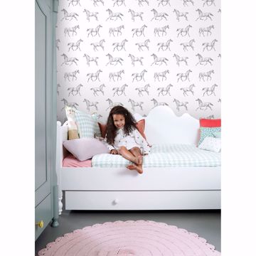 Show details for Burnett Off-White Horses Wallpaper