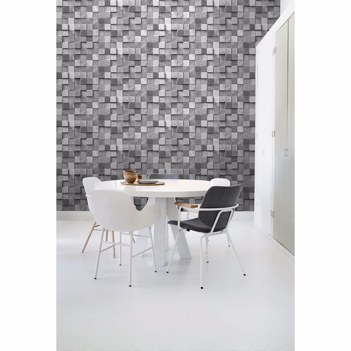 Dd138527 - Tevye Grey Wood Geometric Wallpaper - By Esta Home