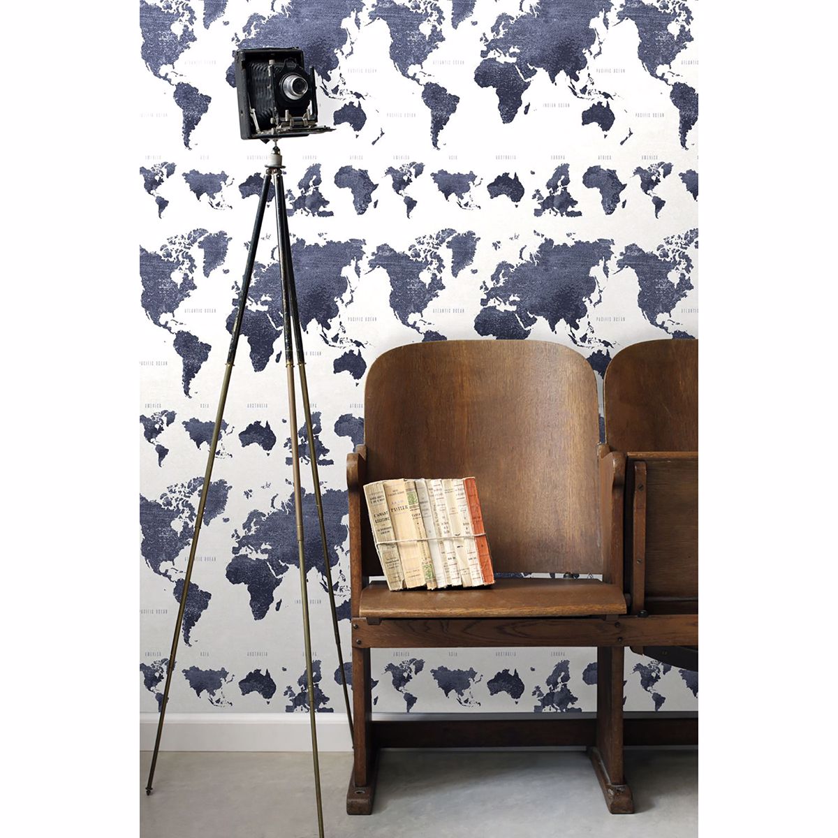 DD138972   Boq Dark Blue World Map Wallpaper   By ESTA Home