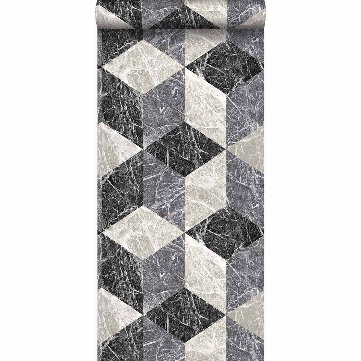 DD347318 - Rizzo Black Geometric Stone Wallpaper - by Origin