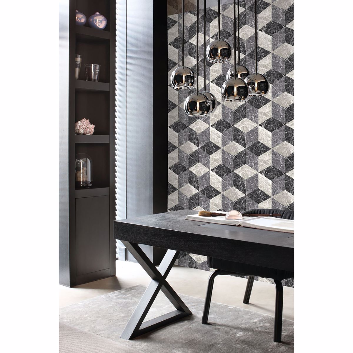 DD347318 - Rizzo Black Geometric Stone Wallpaper - by Origin