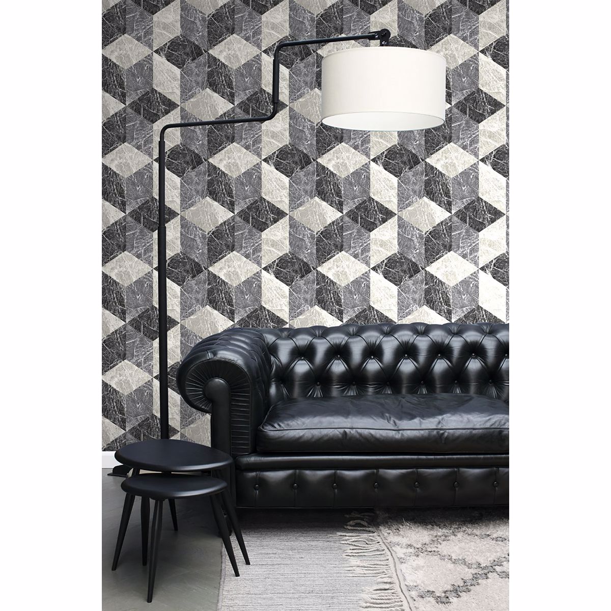 DD347318 - Rizzo Black Geometric Stone Wallpaper - by Origin