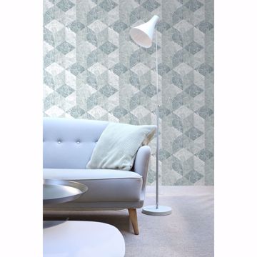 Show details for Rizzo Light Blue Geometric Stone Wallpaper