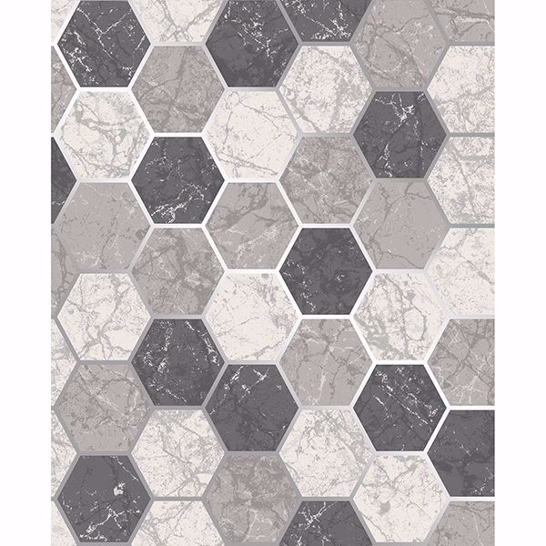Picture of Margaret Charcoal Marble Hexagon Wallpaper