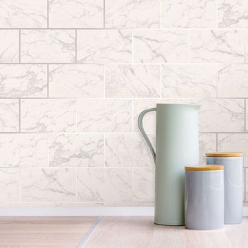 Show details for Mirren Off-White Marble Subway Tile Wallpaper