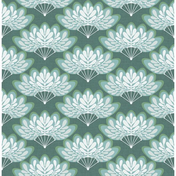 Picture of Lotus Green Floral Fans Wallpaper