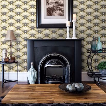 Show details for Lotus Mustard Floral Fans Wallpaper
