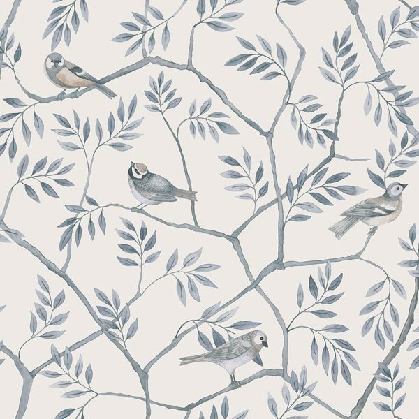 Picture of Crossbill Light Blue Branches Wallpaper