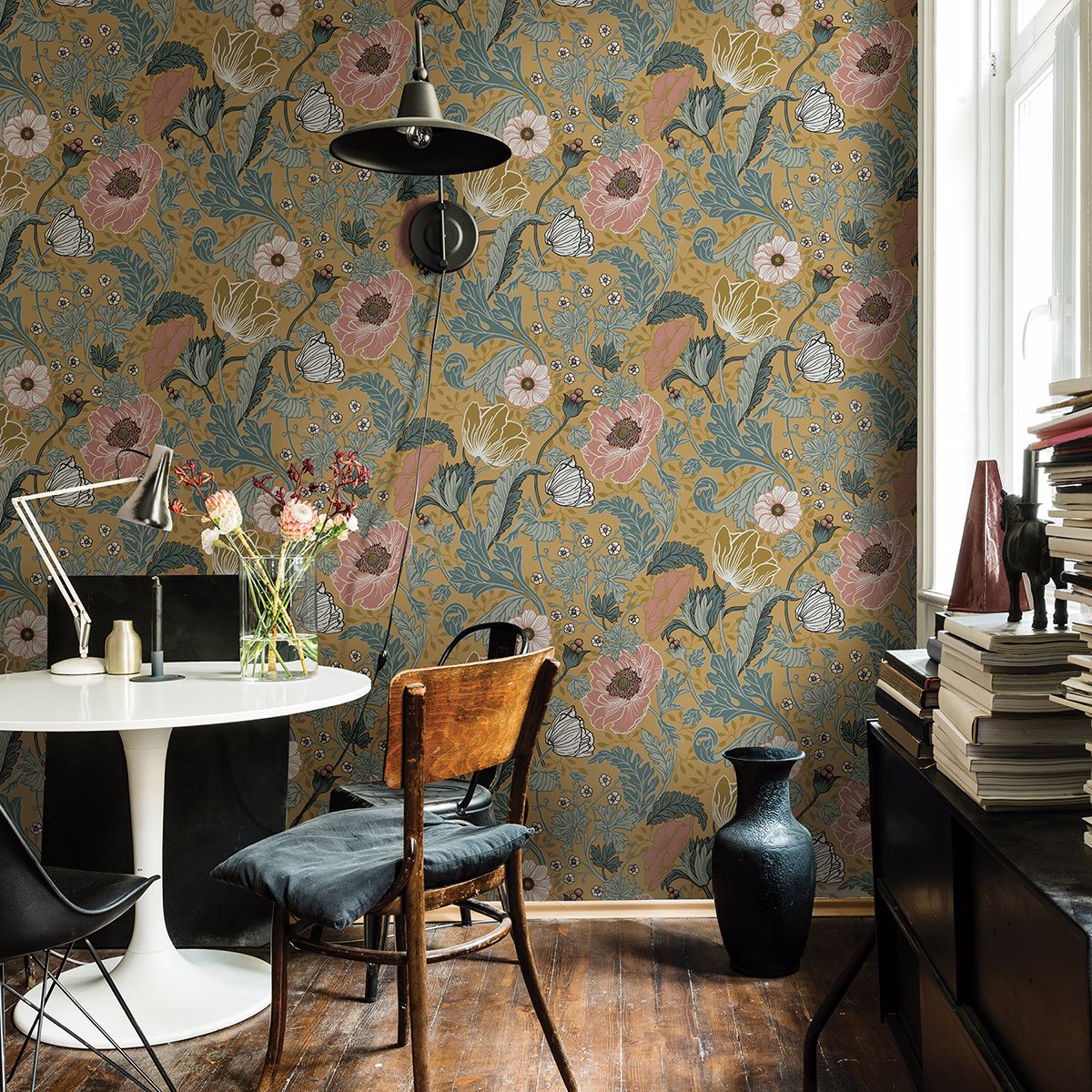 2948-33002 - Anemone Mustard Floral Wallpaper - by A-Street Prints