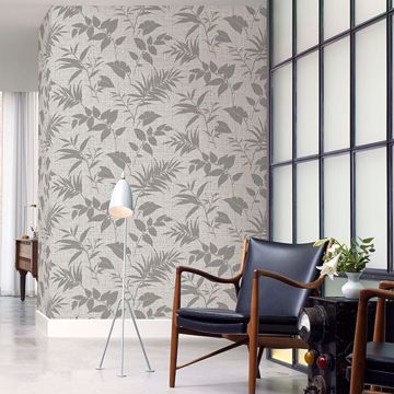 Show details for Chandler Light Grey Botanical Faux Grasscloth Wallpaper