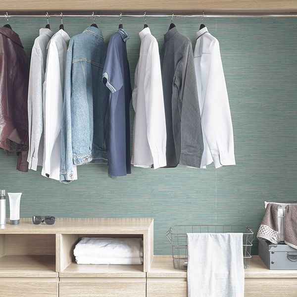 NUS3337 Tibetan Grasscloth Teal Peel and Stick Wallpaper by NuWallpaper