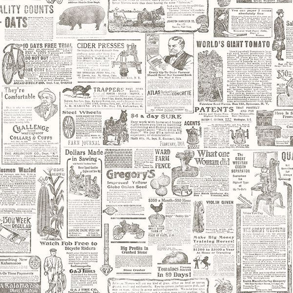 2904-13082 - Underwood Brown Newspaper Wallpaper - by Brewster