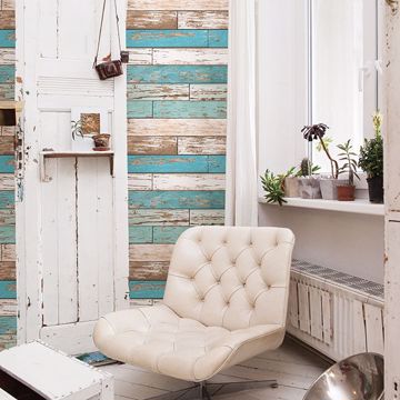 Show details for Juda Blue Scrap Wood Wallpaper