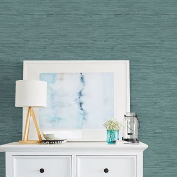 Show details for Fiber Teal Faux Grasscloth Wallpaper