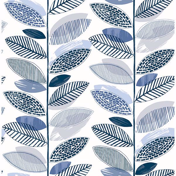 2904-25682 - Nyssa Blue Leaves Wallpaper - by Brewster