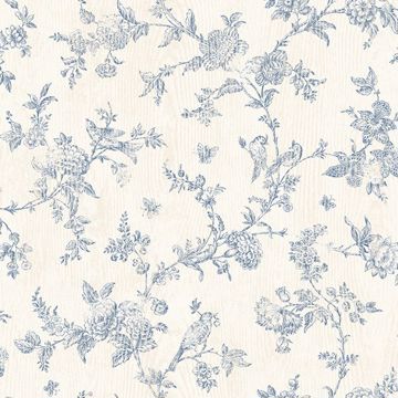 Picture of French Nightingale Blue Floral Scroll Wallpaper
