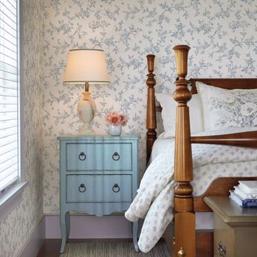Show details for French Nightingale Blue Floral Scroll Wallpaper