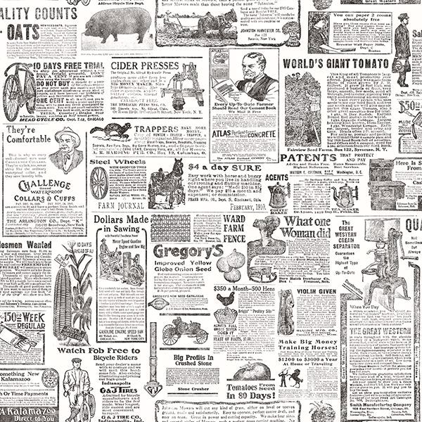 Picture of Underwood Black Vintage Newspaper Wallpaper