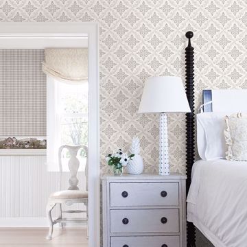 Show details for Wynonna Light Grey Geometric Floral Wallpaper