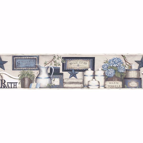 Picture of Country Bath Blue Rustic Border