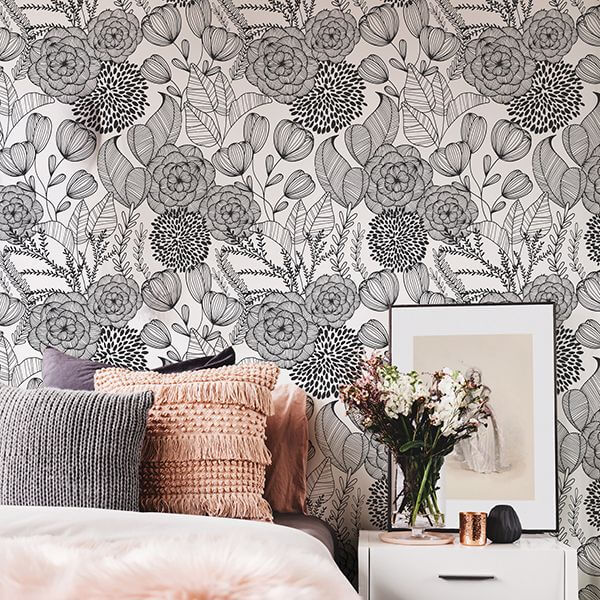 NUS3501 - Black Secret Garden Peel and Stick Wallpaper - by NuWallpaper