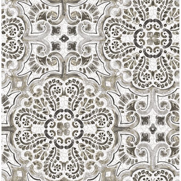NUS3502 - Black Florentine Tile Peel and Stick Wallpaper - by NuWallpaper