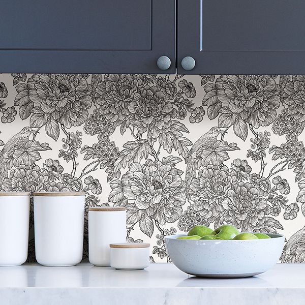 NUS3544 - Black & White Sudbury Peel and Stick Wallpaper - by NuWallpaper