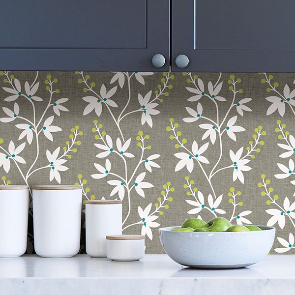 NUS3548 - Taupe & Lime Fairfield Peel and Stick Wallpaper - by NuWallpaper
