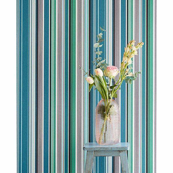 EJ377112 Svea Teal Stripe Wallpaper by Eijffinger
